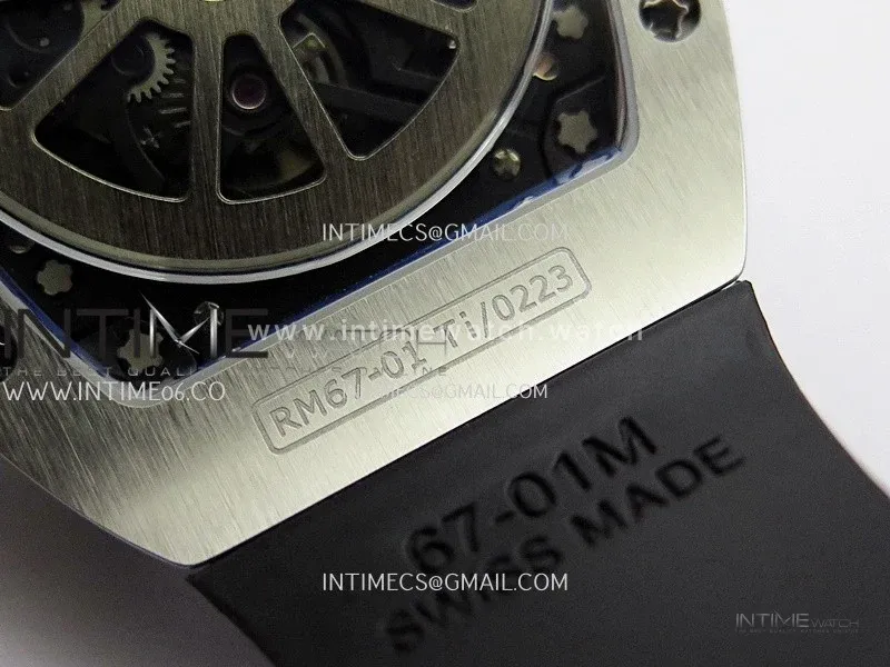 Mille Studio RM67-01 Real Power Reserve Ti Blue Skeleton Dial On Black Rubber Strap CRMA7 Clone (Free Velcro Strap And Tool)