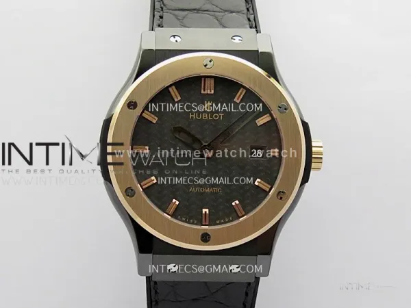Classic Fusion 42mm Ceramic/RG JJZF 1:1 Best Edition Black Carbon Dial On Black Gummy Strap