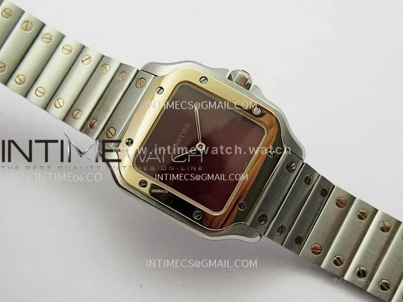 Santos de Cartier 27mm SS/RG 8848F 1:1 Best Edition Red Dial On SS/RG SmartLinks Bracelet Ronda Quartz