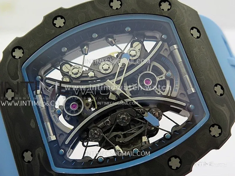 RM053-01 Real Forge Carbon JBF Best Edition Skeleton Dial on Blue Rubber Strap Asian Movement