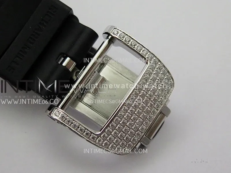 RM07 Full Paved Diamonds SS ZF Best Edition Red Diamond Skeleton Dial On Black Rubber Strap Asian CRMA2 Clone