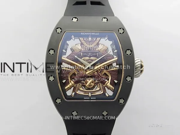 RM047 DLC/RG YSF Skeleton Dial on black Rubber Strap Asian Tourbillon