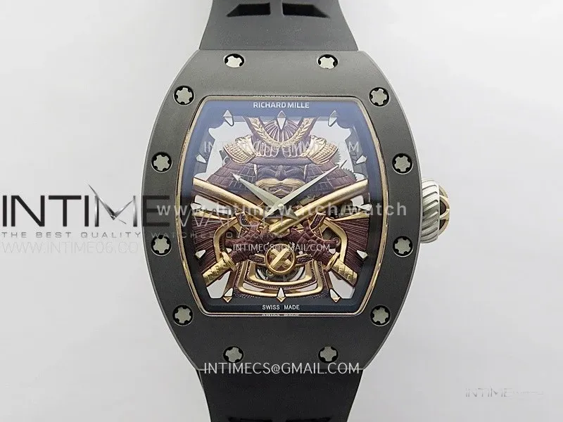 RM047 DLC/RG YSF Skeleton Dial on black Rubber Strap Asian Tourbillon