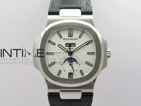 Nautilus 5726 Complicated SS GRF 1:1 Best Edition White Textured Dial on Leather Strap A324 V3