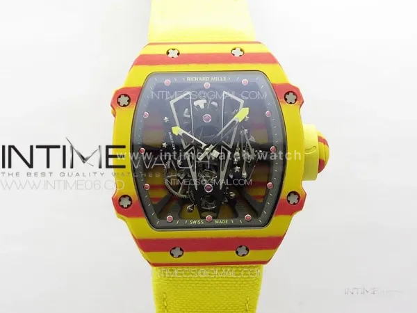 RM027-03 Real Tourbillon YSF Best Edition Yellow/Red Carbon Skeleton Dial on Yellow Nylon Strap