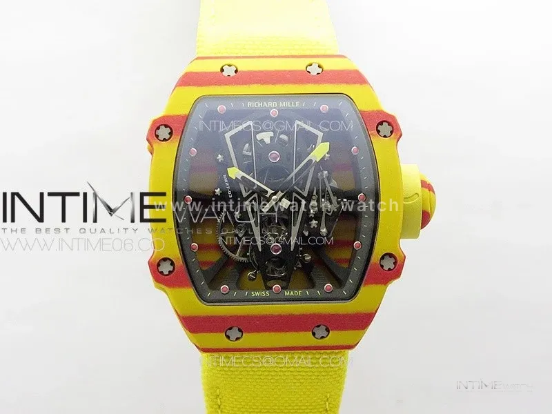 RM027-03 Real Tourbillon YSF Best Edition Yellow/Red Carbon Skeleton Dial on Yellow Nylon Strap