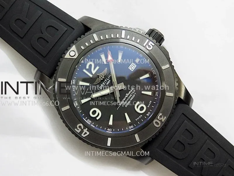 SuperOcean Automatic 46mm DLC TF 1:1 Best Edition Black Dial on Black Rubber Strap A2824