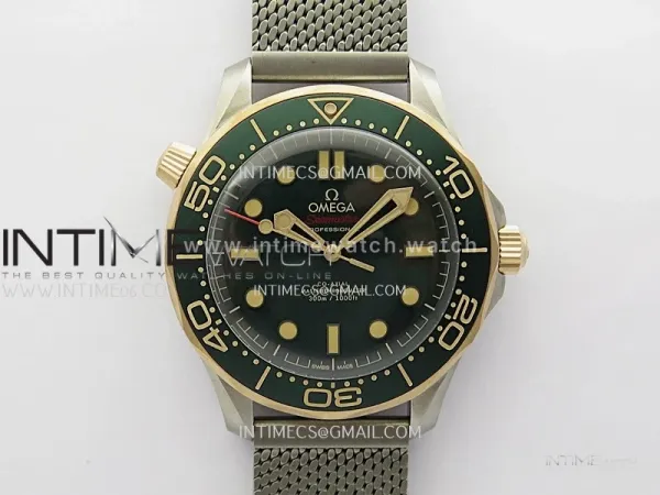 Seamaster 300M Diver Titanium/Bronze Gold VSF 1:1 Best Edition Green Dial on Titanium Mesh Bracelet A8806