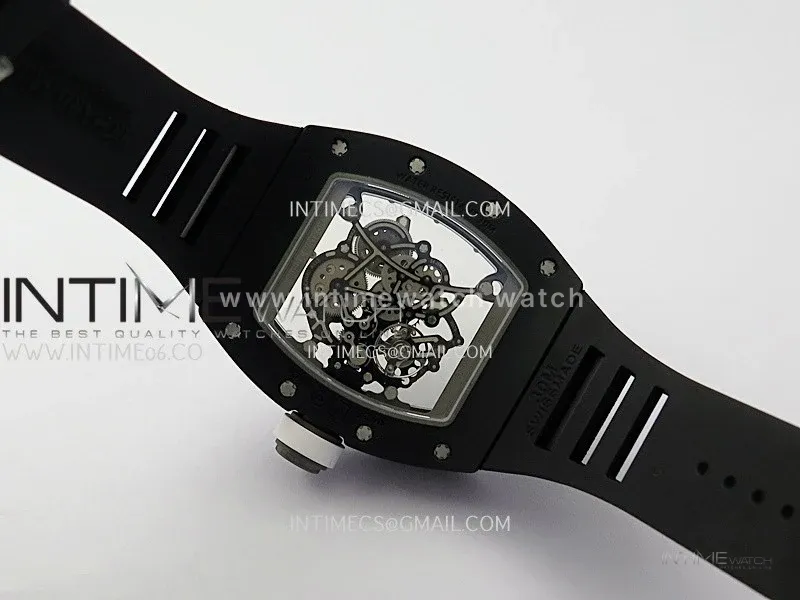 RM055 Black Ceramic White Inner RMF Best Edition Skeleton Dial On Black Rubber Strap RMUL2 Super Clone