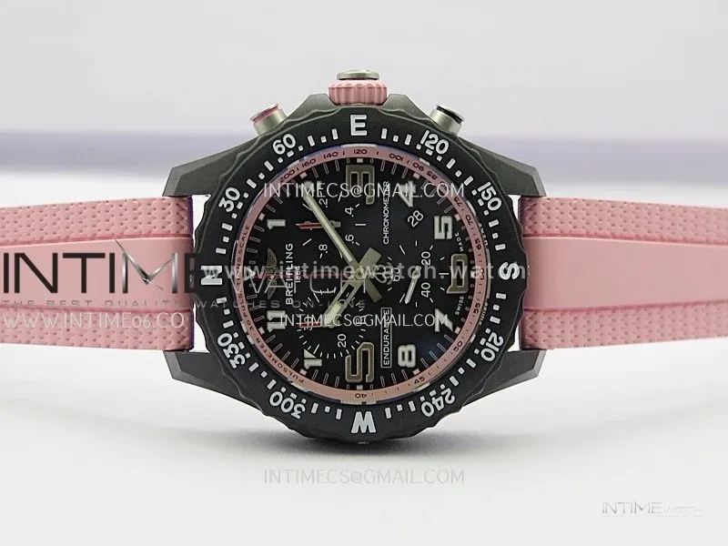 Professional Quartz Chrono Pink Inner Bezel 1:1 Best Edition Black Dial On Pink Rubber Strap Swiss Ronda