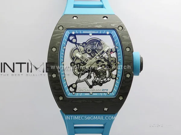 RM055 Black NTPT Blue Inner Bezel GTF Best Skeleton Dial Blue Rubber Strap RMUL2 Super Clone (Free Sprung)