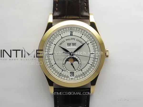 Annual Calendar Moonphase 5396 RG PPF 1:1 Best Edition White/Blue Dial on Brown Leather Strap A324