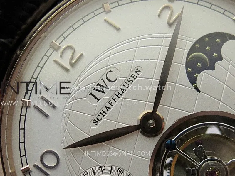 Portuguese Tourbillon Power Reserve RG AXF White Dial RG Numbers moonphase on Black Leather Strap