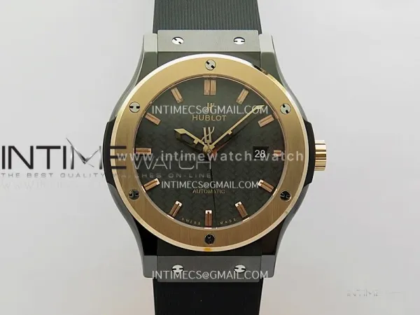Classic Fusion 42mm Ceramic/RG JJZF 1:1 Best Edition Black Textured Dial On Black Rubber Strap