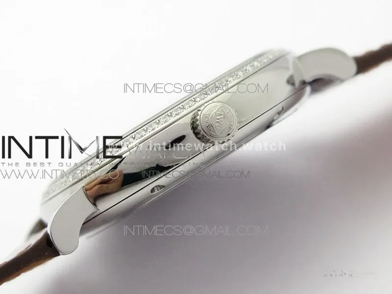 Portofino 37mm SS Diamond Bezel A7F 1:1 Best Edition Silver Dial on Brown Leather Strap A2892