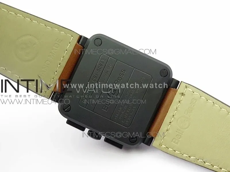 BR 03-94 Chrono PVD Black Dial Yellow Markers on Brown Leather Strap A7750 (Free Nylon Strap)