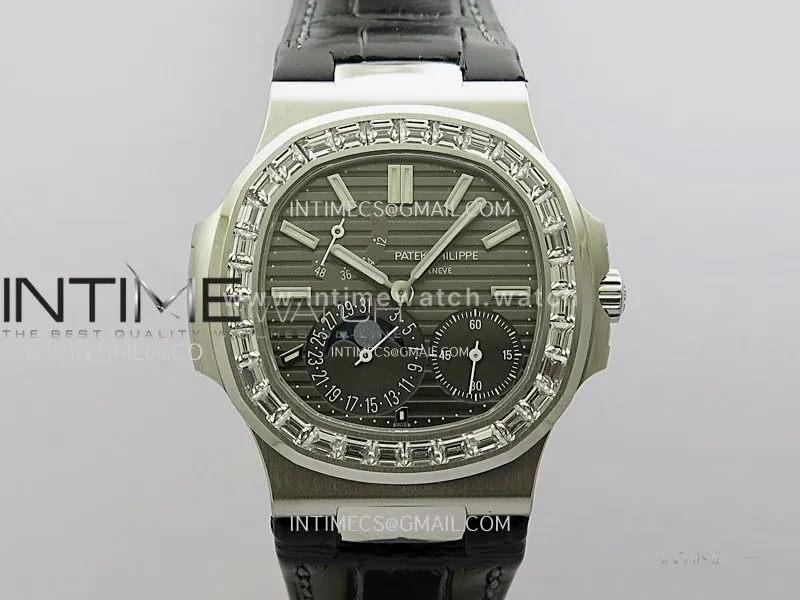 Nautilus 5722G SS/T Diamonds PPF 1:1 Best Edition Gray Dial on Black Leather Strap A240 Super Clone