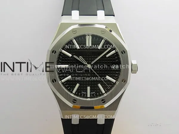 Royal Oak 41mm 15510 SS DDF 1:1 Best Edition Black Dial On Black Rubber Strap Super Clone DD4302
