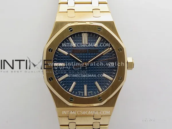 Royal Oak 41mm 15510 RG JF 1:1 Best Edition Blue Dial On RG Bracelet Super Clone DD4302 (Free Sprung Look)