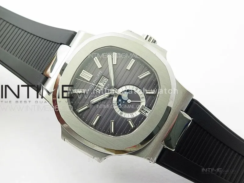 Nautilus 5726 Full Function SS PPF 1:1 Best Edition Gray Dial on Black Rubber Strap PPF324 (Free Tool)