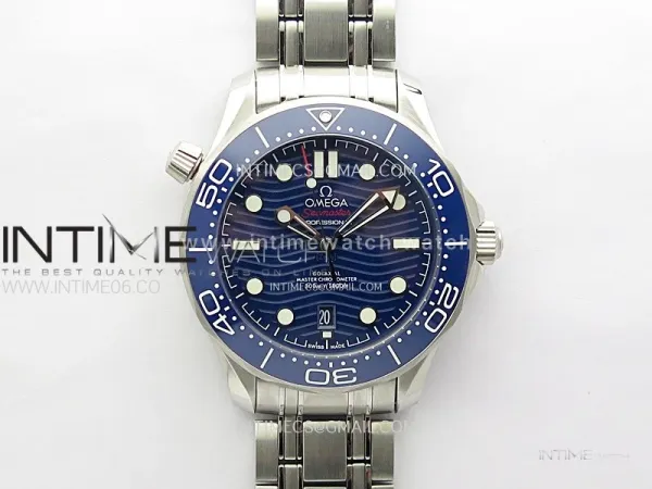 Seamaster Diver 300M B50F Blue Ceramic Blue Dial on SS Bracelet A8800 (Free Rubber Strap)
