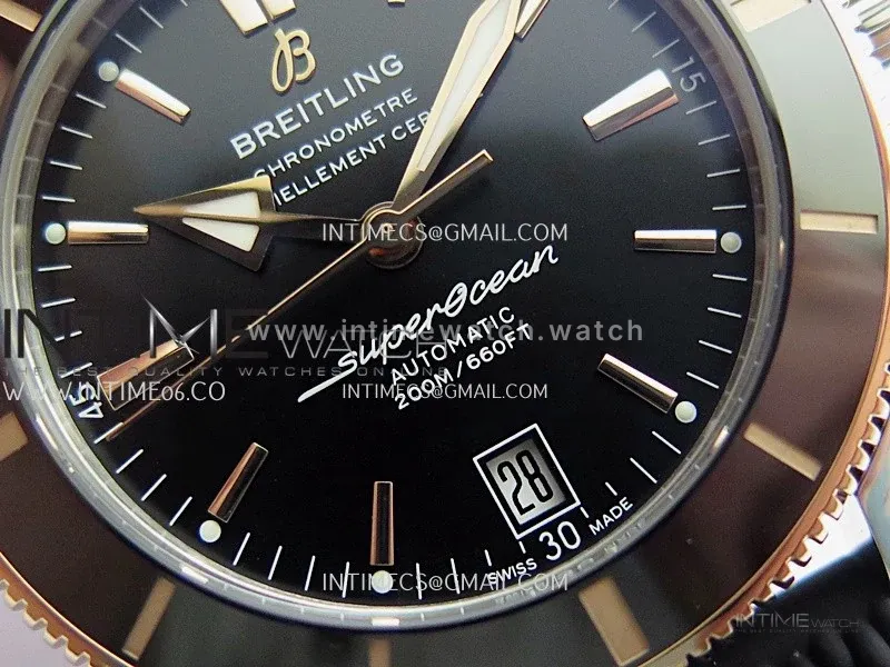 SuperOcean 42mm AB2010 SS/RG GF 1:1 Best Edition Black Dial Black Ceramic Bezel On Black Rubber strap A2824