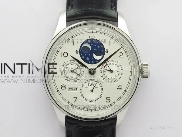 Portuguese Real PR Real Annual Calendar IW503406 V9F Best Edition White Dial Black Leather Strap A52610
