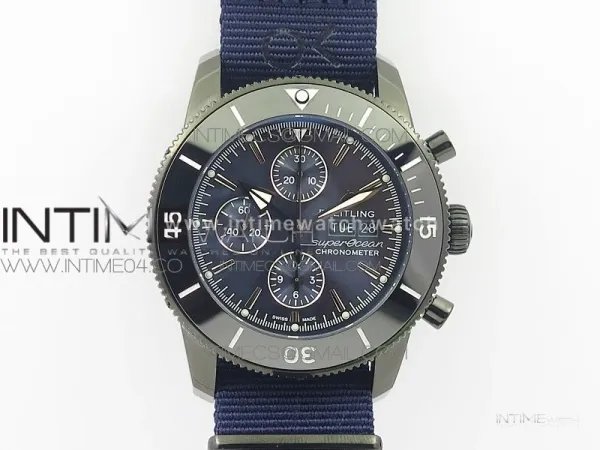 SuperOcean OuterNown 46mm B50 Black Ceramic Bezel Blue Dial on Blue Nylon Strap A7750