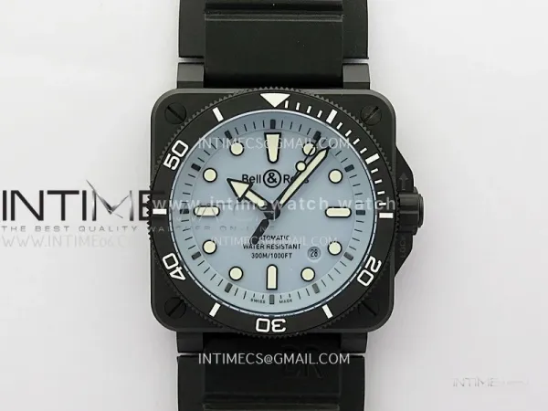 Instruments BR03A Ceramic M+F 1:1 Best Edition Pale Blue Lumed Dial on Rubber Strap MIYOTA 9015 (Free Leather Straps)