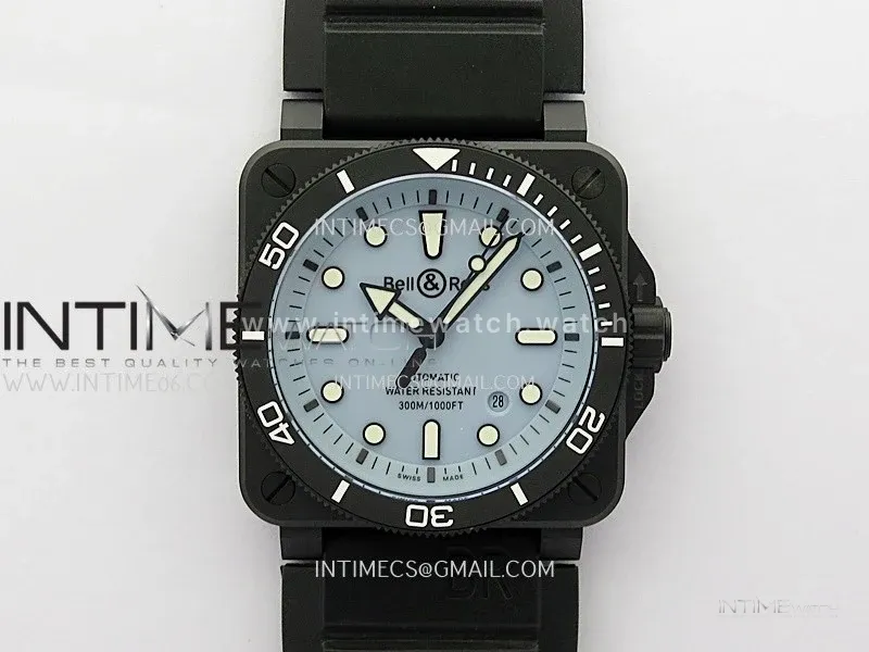 Instruments BR03A Ceramic M+F 1:1 Best Edition Pale Blue Lumed Dial on Rubber Strap MIYOTA 9015 (Free Leather Straps)