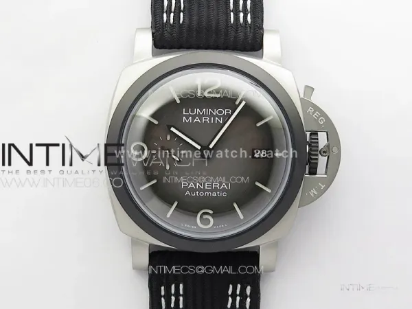 PAM1122 SS/DLC TTF 1:1 Best Edition Gray Dial on Black/Blue Leather Strap P9010