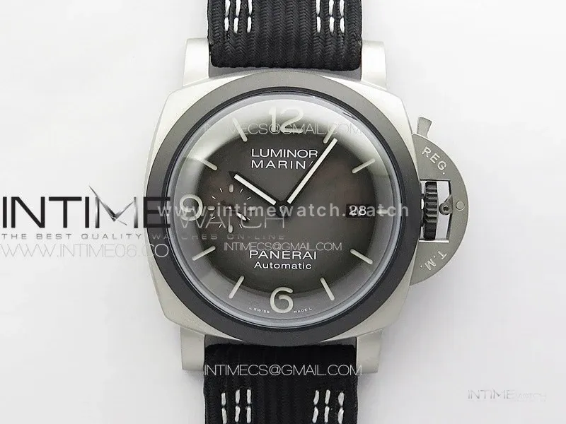 PAM1122 SS/DLC TTF 1:1 Best Edition Gray Dial on Black/Blue Leather Strap P9010