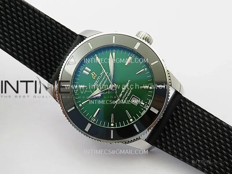SuperOcean 46mm Green Ceramic Bezel SS B50 1:1 Best Edition Green Dial On Black Rubber Strap A2824