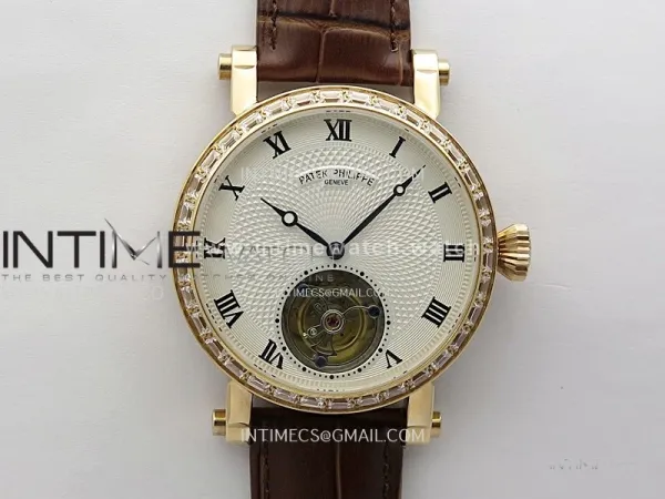 Classic Tourbillon RG/Diamonds Bezel AXF White Textured Dial On Black Leather Strap EQ5210