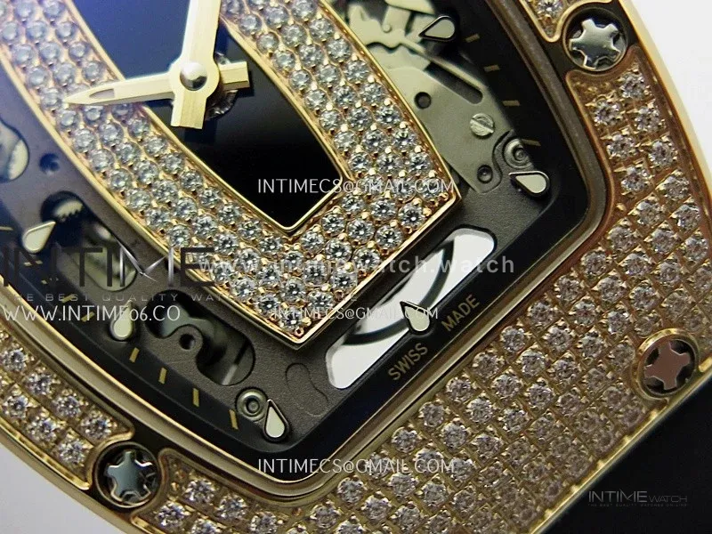 RM07 Full Paved Diamond RG ZF Best Edition Black Diamond Skeleton Dial On Black Rubber Strap Asian CRMA2 Clone