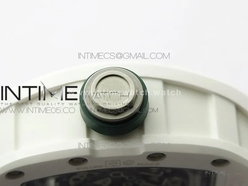 RM055 White Ceramic KVF Best Edition Skeleton Dial White on Green Rubber Strap MIYOTA8215 V3