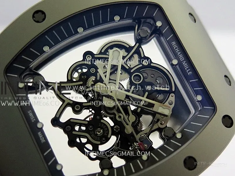 RM055 Gray Ceramic Umi Office 1:1 Best Edition Skeleton Dial Black Rubber Strap RMUL2 Super Clone (Free Sprung)