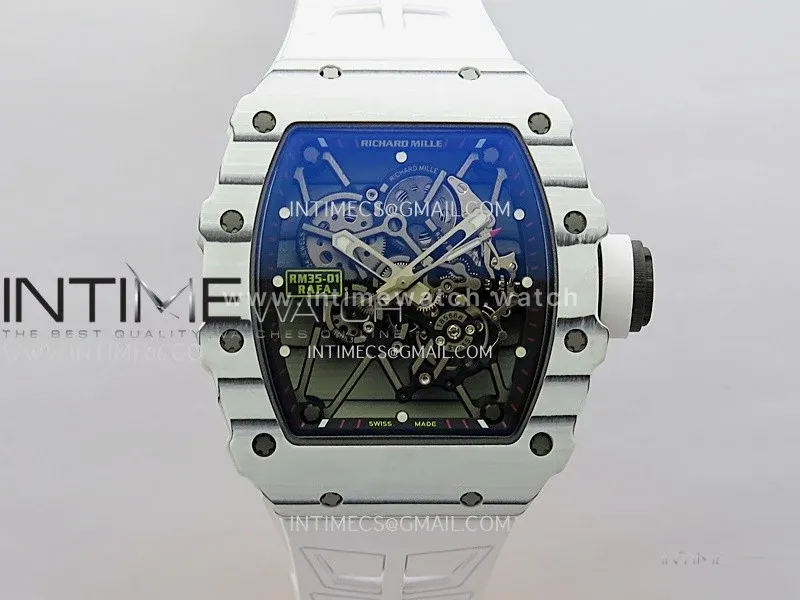 RM035-01 White Carbon ZF Best Edition Skeleton Dial On White Rubber Strap Super Clone RMUL2