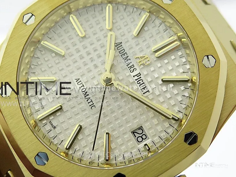 Royal Oak 37mm 15450 YG IPF 1:1 Best Edition Silver Dial on YG Bracelet SA3120 Super Clone