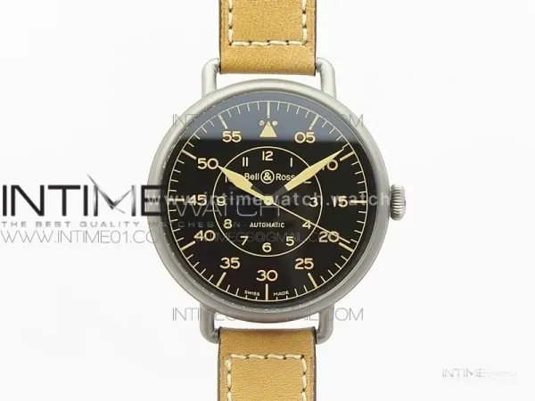 BR WW1-92 Satin-polished steel Case 1:1 Best Edition Black Dial Vintage Markers on Leather Strap MIYOTA 9015