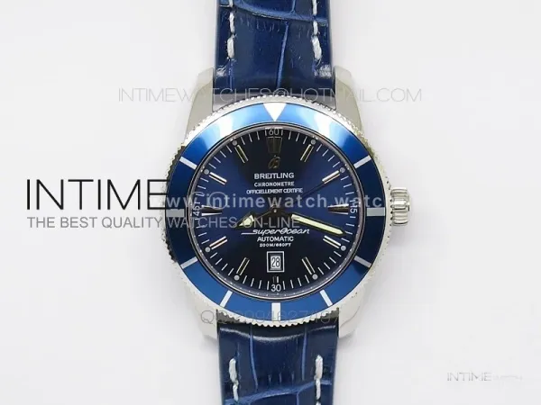 Super Ocean Heritage SS Blue Dial on Blue Leather Strap A2824