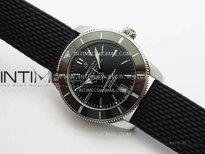 SuperOcean 42mm AB2010 SS GF 1:1 Best Edition Black Dial Black Ceramic Bezel On Black Rubber strap A2824