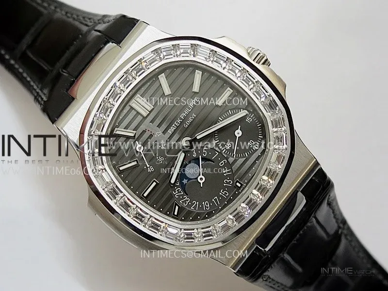 Nautilus 5722G SS/T Diamonds PPF 1:1 Best Edition Gray Dial on Black Leather Strap A240 Super Clone