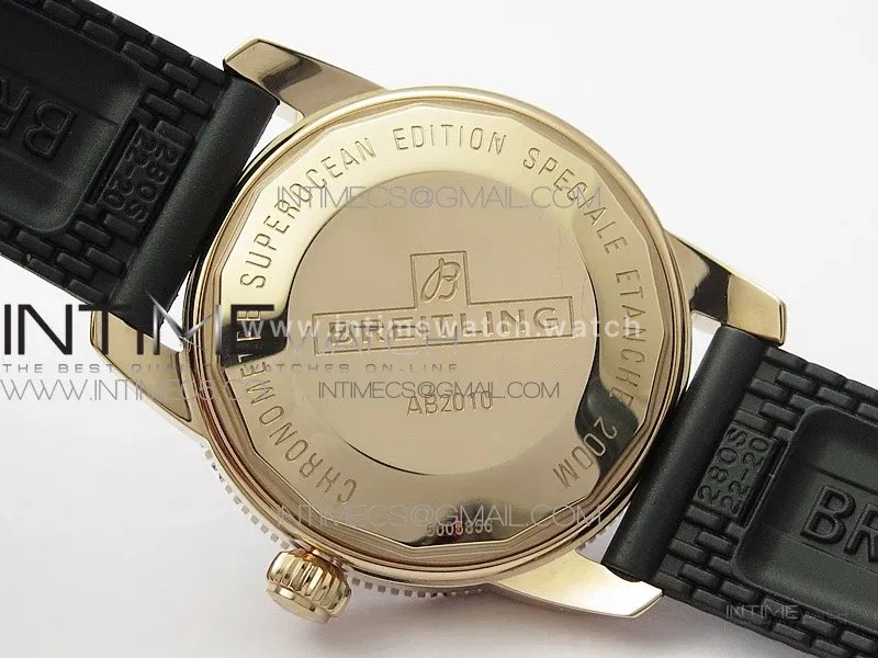SuperOcean 42mm AB2010 RG B50 1:1 Best Edition Black Dial Black Ceramic Bezel on Black Rubber strap A2824