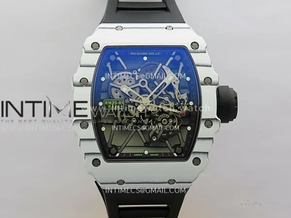 RM035-01 White Carbon ZF Best Edition Skeleton Dial On White Black Strap Super Clone RMUL2