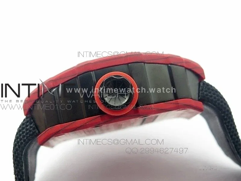RM 035-2 Red Forged Carbon Black Inner Bezel Skeleton Dial on Black Nylon Strap MIYOTA9015