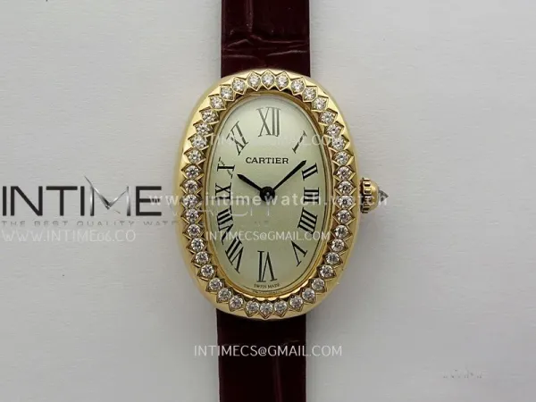 Baignoire Watch RG Diamond Bezel AF 1:1 Best Edition Silver Dial On Brown Croco Strap RONDA Quartz