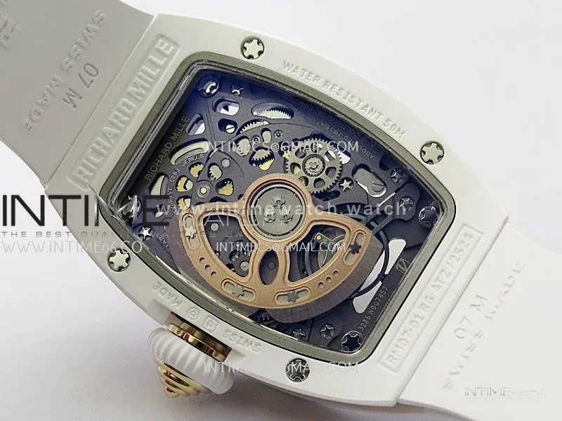 RM07 Real White Ceramic RG ZF Best Edition White MOP Diamond Skeleton Dial On White Rubber Strap Asian CRMA2 Clone