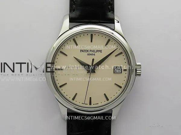 Calatrava 5227 SS 3KF 1:1 Best Edition White Dial on Brown Leather Strap A324 Super Clone V2