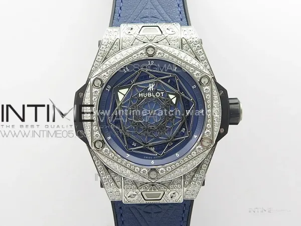 Big Bang Sang Bleu Ti Crystal Bezel And Case WWF 1:1 Best Edition Blue Skeletonal Dial On Blue Gummy Strap Asian HB1213 V2
